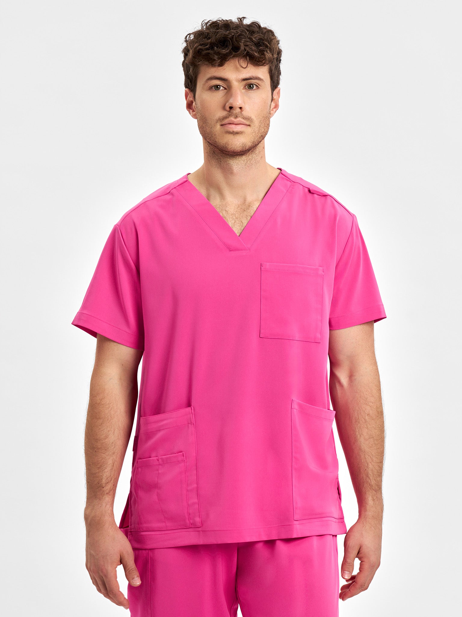 Pink Unisex V-Neck Scrub Top