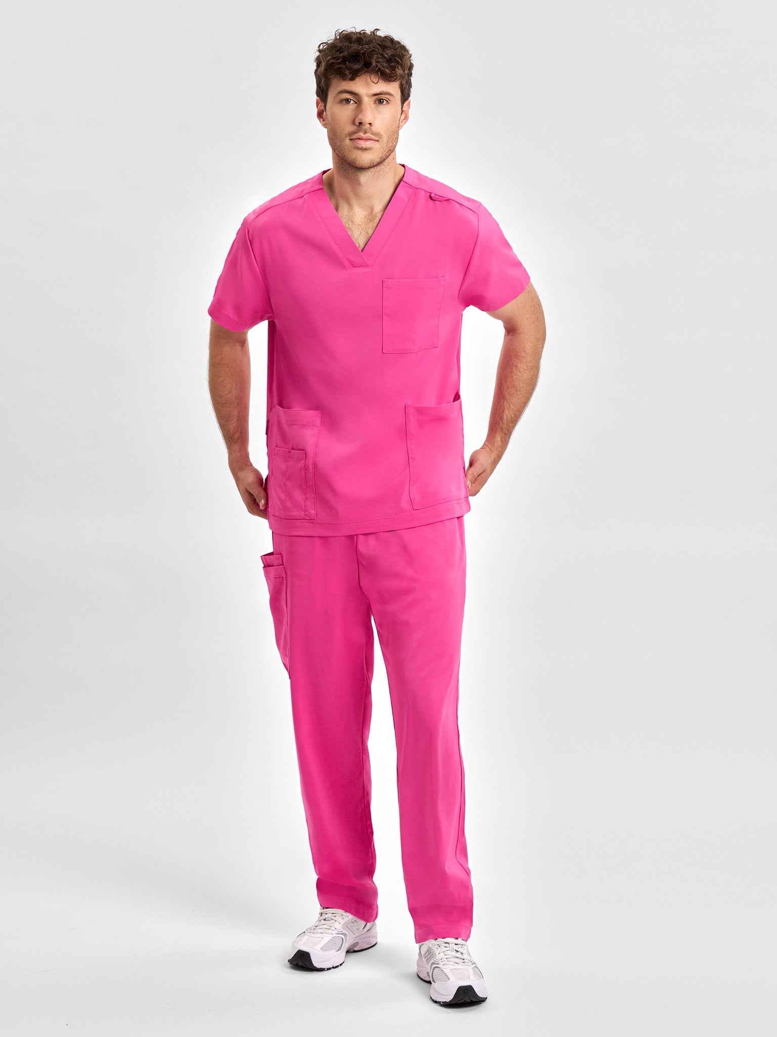 Pink Unisex V-Neck Scrub Top